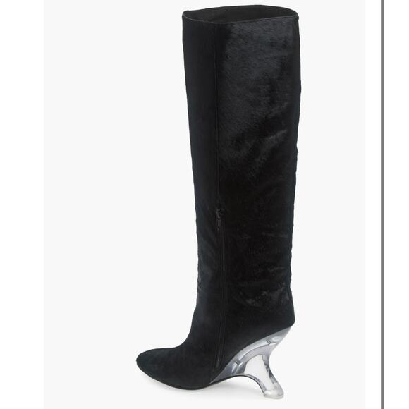 Jeffrey Campbell Modified Black Calf Hair Knee-High Boot Size 8.5 Clear Heel New - Picture 2 of 7